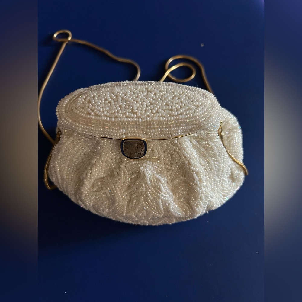 White beaded bag, perfect for a bride